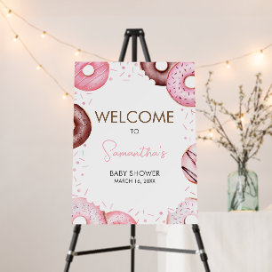 Pink Donuts and Diapers Baby Shower Welcome Sign