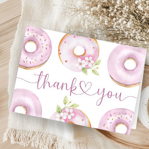Pink Donuts Baby Shower Girl Folded Thank Letterpress Thank You Card