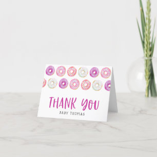 Pink Donuts Baby Shower Thank You Card