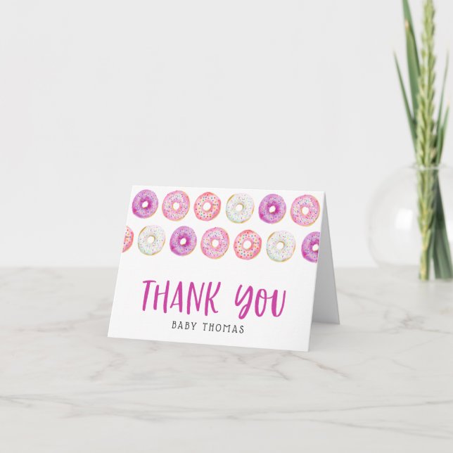 Pink Donuts Baby Shower Thank You Card (Front)