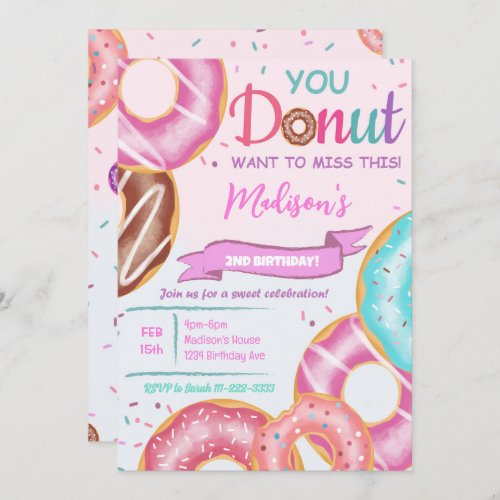 Pink Donuts Birthday Invitation