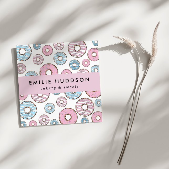 Pink Donuts, Blue Donuts, Cake Shop, Pastry Shop Square Business Card (Creator Uploaded)