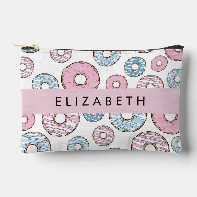 Pink Donuts, Blue Donuts, Sprinkles, Your Name Accessory Pouch (Front)