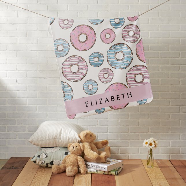 Pink Donuts, Blue Donuts, Sprinkles, Your Name Baby Blanket (In Situ)