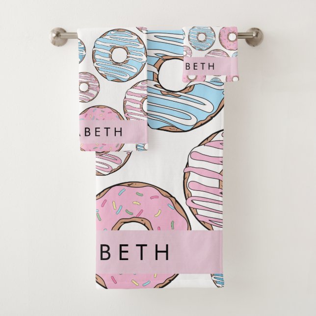 Pink Donuts, Blue Donuts, Sprinkles, Your Name Bath Towel Set (Insitu)