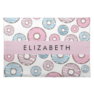 Pink Donuts, Blue Donuts, Sprinkles, Your Name Cloth Placemat