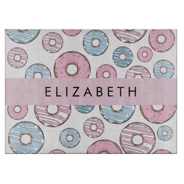 Pink Donuts, Blue Donuts, Sprinkles, Your Name Cutting Board (Front)