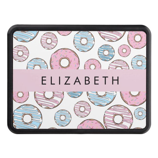 Pink Donuts, Blue Donuts, Sprinkles, Your Name Hitch Cover (Front)