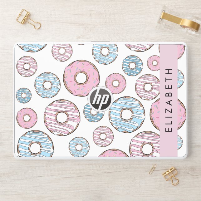 Pink Donuts, Blue Donuts, Sprinkles, Your Name HP Laptop Skin (Desk)