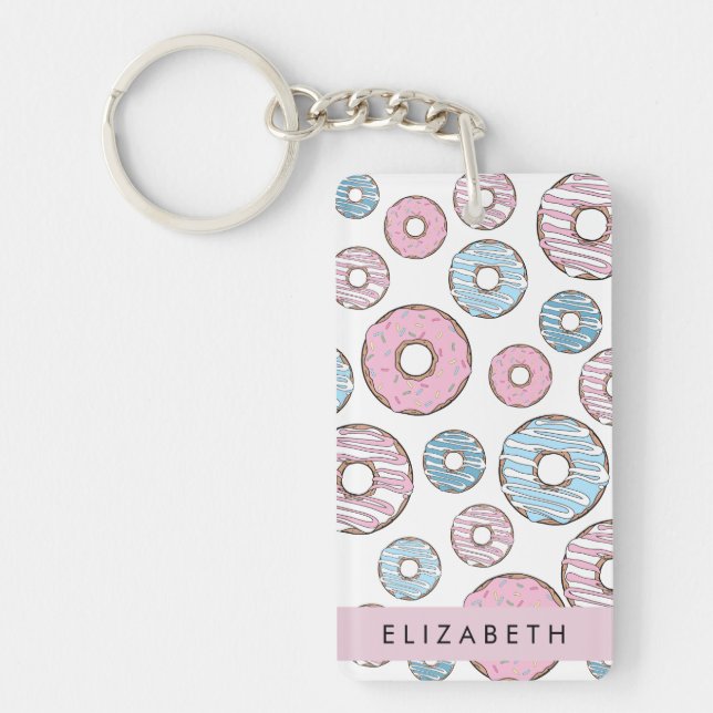 Pink Donuts, Blue Donuts, Sprinkles, Your Name Keychain (Front)