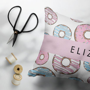 Pink Donuts, Blue Donuts, Sprinkles, Your Name Pillow Case