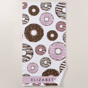 Pink Donuts, Brown Donuts, Sprinkles, Your Name Beach Towel