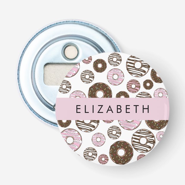 Pink Donuts, Brown Donuts, Sprinkles, Your Name Bottle Opener (Front)