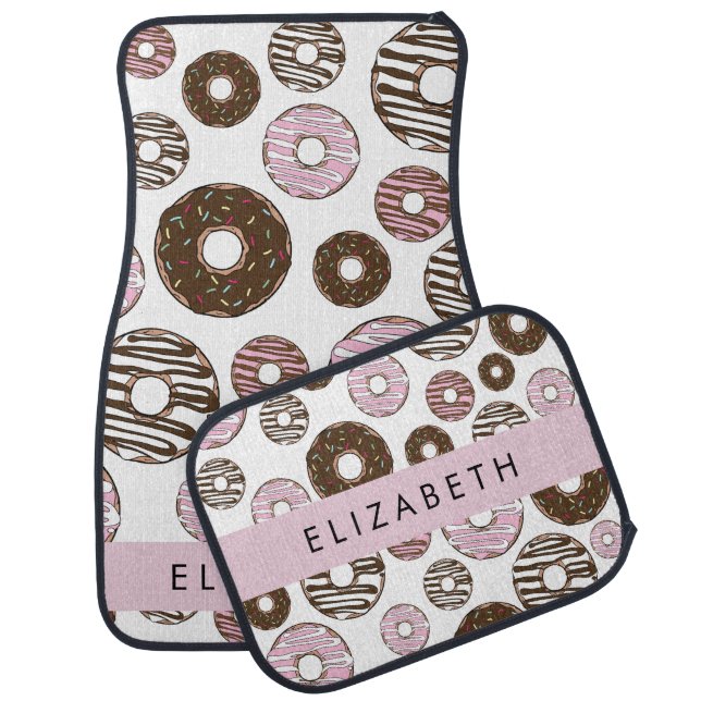 Pink Donuts, Brown Donuts, Sprinkles, Your Name Car Floor Mat (Set)