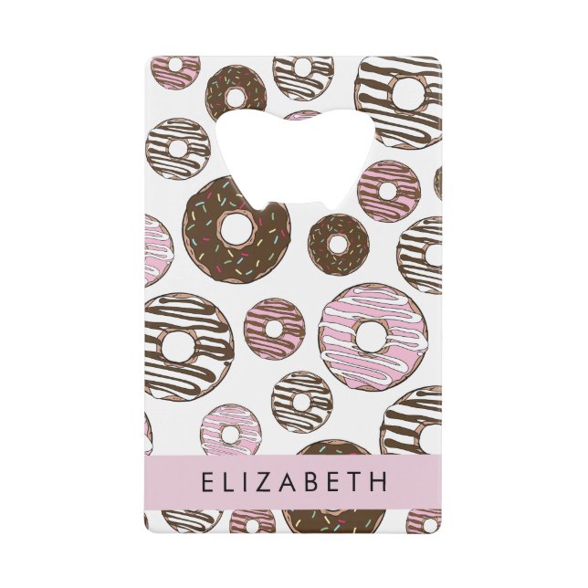 Pink Donuts, Brown Donuts, Sprinkles, Your Name Credit Card Bottle Opener (Front)