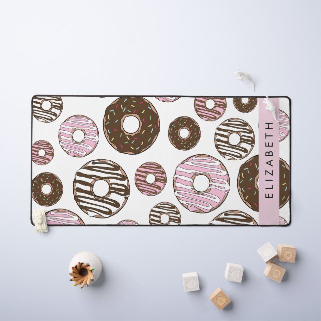 Pink Donuts, Brown Donuts, Sprinkles, Your Name Desk Mat (Kids Table)