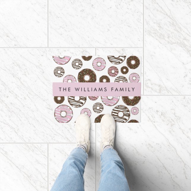 Pink Donuts, Brown Donuts, Sprinkles, Your Name Doormat (Indoor)