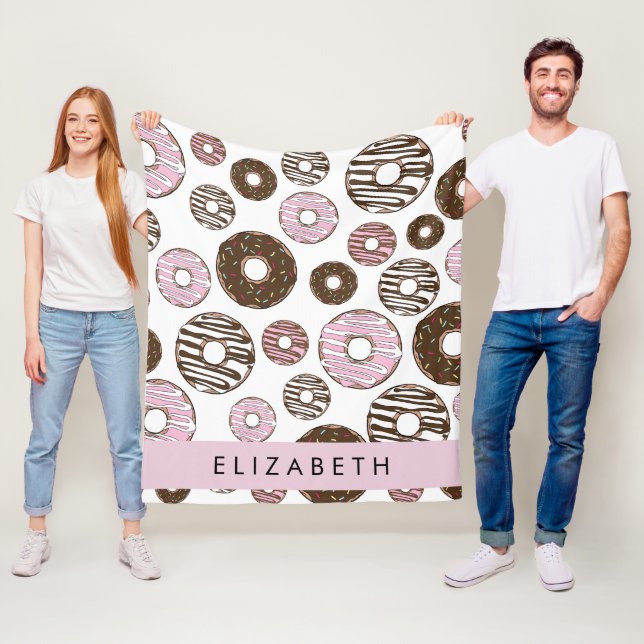 Pink Donuts, Brown Donuts, Sprinkles, Your Name Fleece Blanket (In Situ)