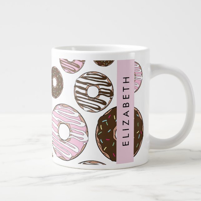 Pink Donuts, Brown Donuts, Sprinkles, Your Name Giant Coffee Mug (Right)