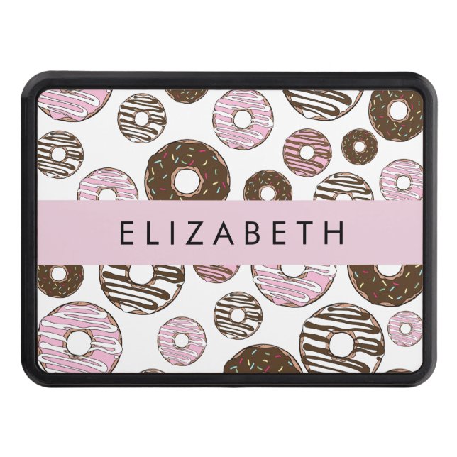 Pink Donuts, Brown Donuts, Sprinkles, Your Name Hitch Cover (Front)