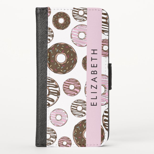 Pink Donuts, Brown Donuts, Sprinkles, Your Name iPhone Wallet Case (Front)