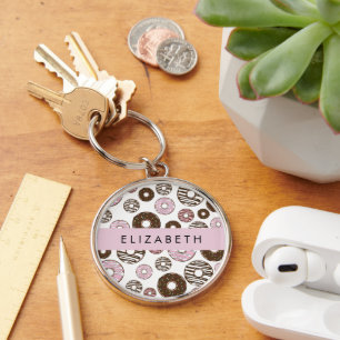 Pink Donuts, Brown Donuts, Sprinkles, Your Name Keychain