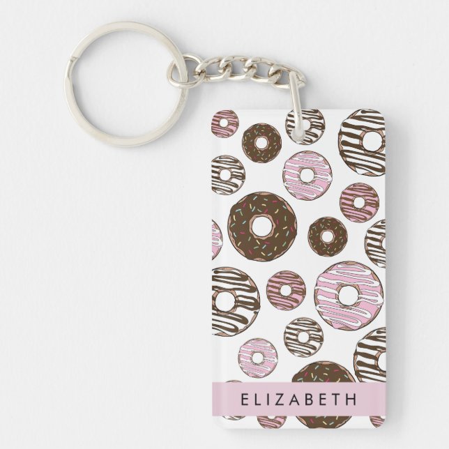 Pink Donuts, Brown Donuts, Sprinkles, Your Name Keychain (Front)