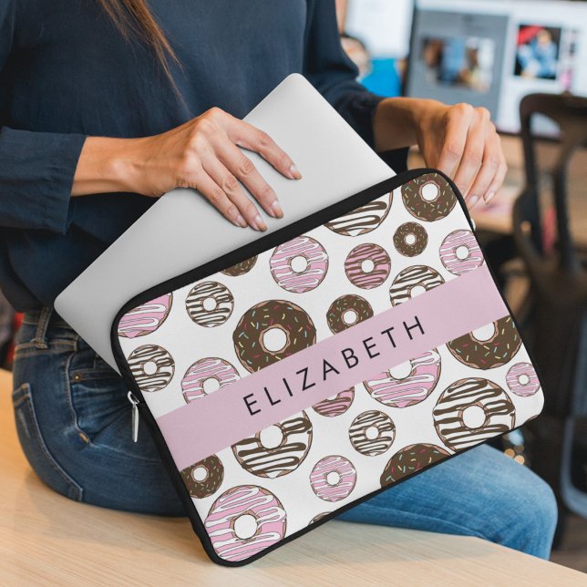 Pink Donuts, Brown Donuts, Sprinkles, Your Name Laptop Sleeve (Creator Uploaded)