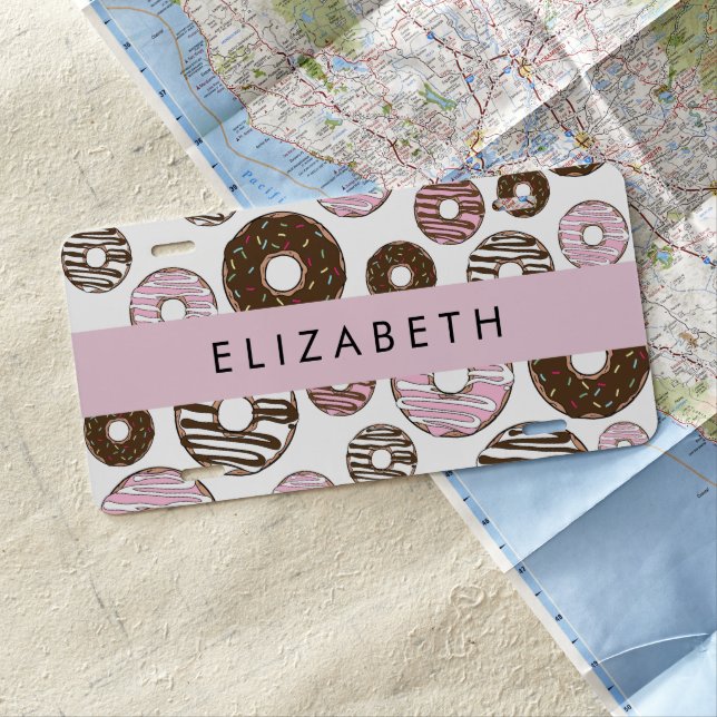 Pink Donuts, Brown Donuts, Sprinkles, Your Name License Plate (In Situ)