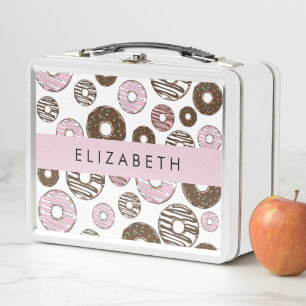 Pink Donuts, Brown Donuts, Sprinkles, Your Name Metal Lunch Box