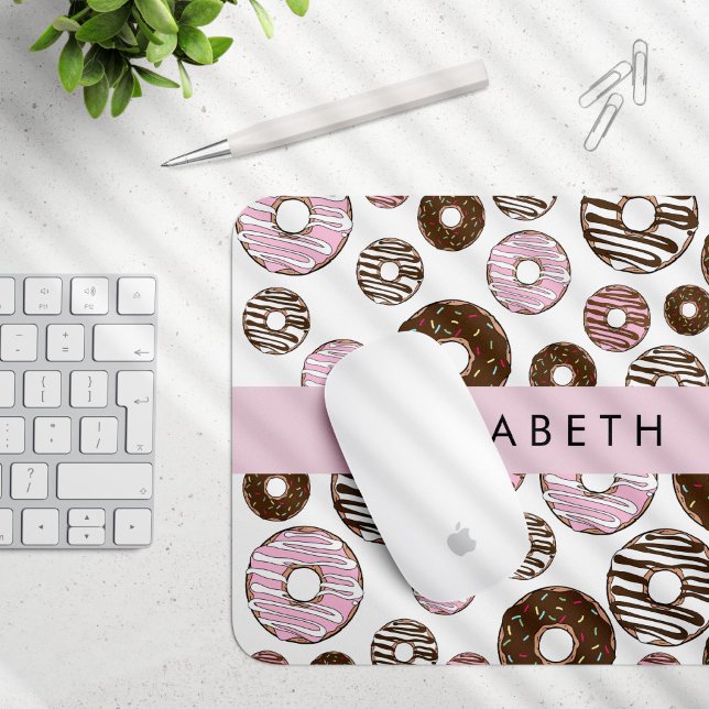 Pink Donuts, Brown Donuts, Sprinkles, Your Name Mouse Pad (Creator Uploaded)