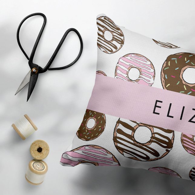 Pink Donuts, Brown Donuts, Sprinkles, Your Name Pillow Case (Creator Uploaded)