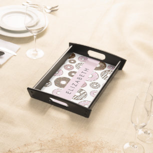 Pink Donuts, Brown Donuts, Sprinkles, Your Name Serving Tray