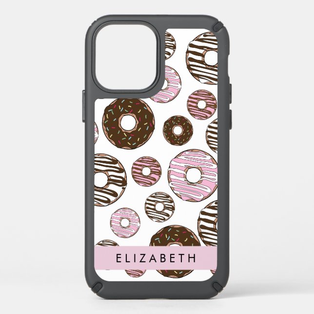 Pink Donuts, Brown Donuts, Sprinkles, Your Name Speck iPhone 12 Case (Front)