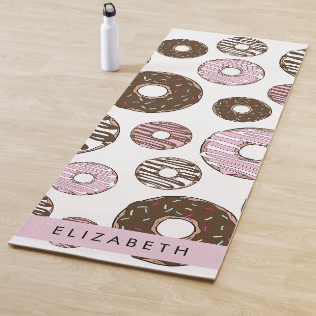Pink Donuts, Brown Donuts, Sprinkles, Your Name Yoga Mat (In Situ)