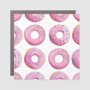 Pink donuts, colorful sugar topping pattern. car magnet