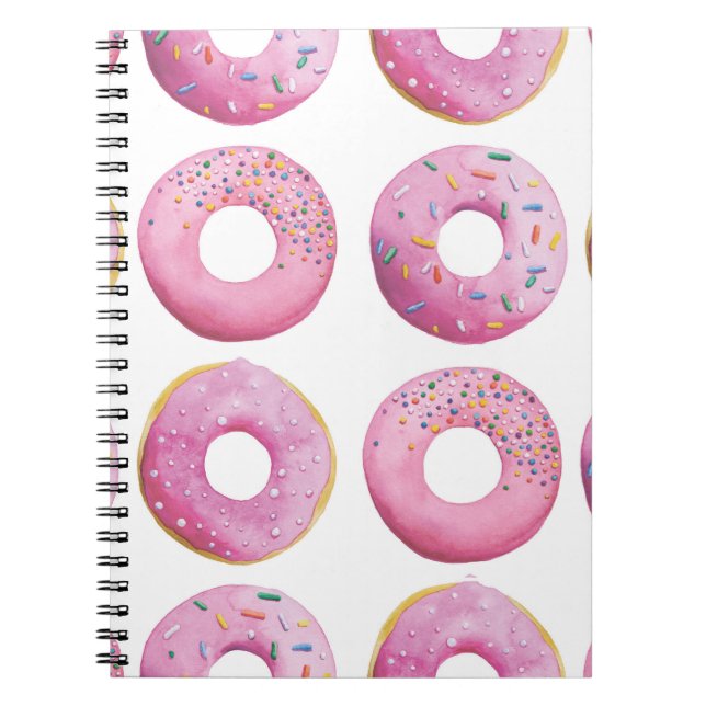 Pink donuts, colorful sugar topping pattern. notebook (Front)