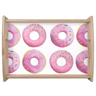 Pink donuts, colorful sugar topping pattern. serving tray
