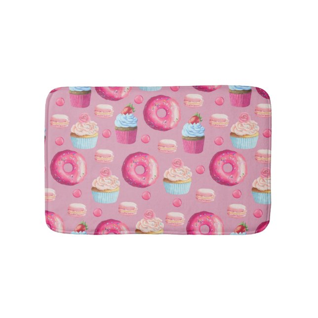 Pink Donuts, Cupcakes, and Candies Bathroom Mat (Front)