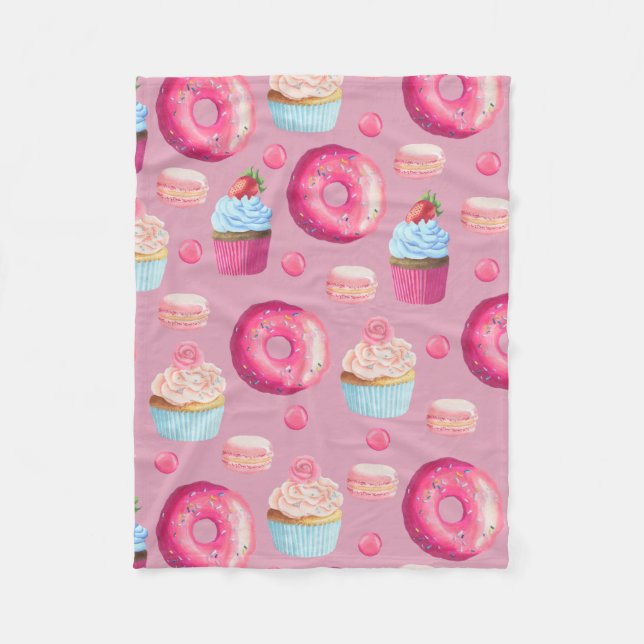 Pink Donuts, Cupcakes, and Candies Fleece Blanket (Front)