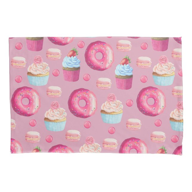 Pink Donuts, Cupcakes, and Candies Pillow Case (Front)