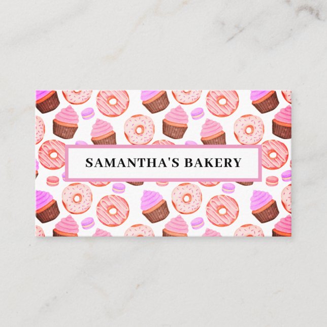 Pink Donuts Cupcakes Bakery  Business Card (Front)