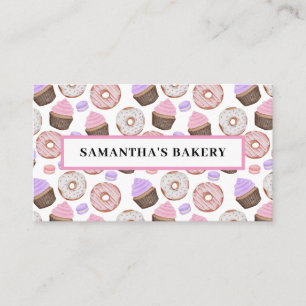 Pink Donuts Cupcakes Watercolor Bakery Business Card