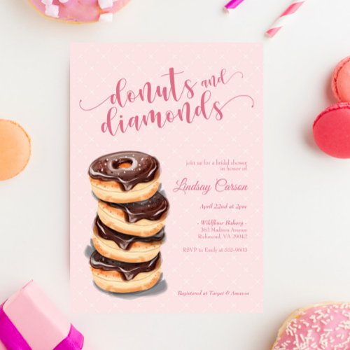 Pink Donuts Diamonds Bridal Shower Invitation