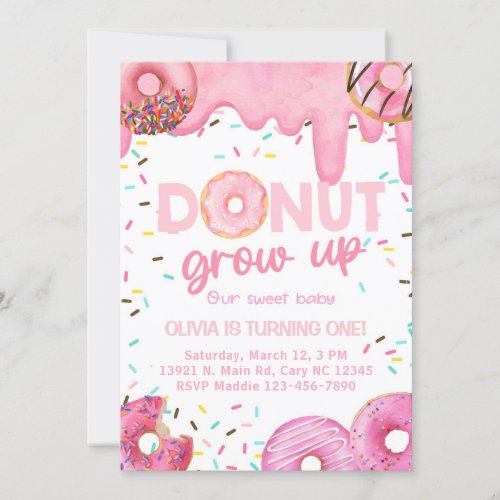 Pink donuts donut grow up gir invitation invitation