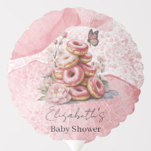 Pink Donuts & Floral Butterfly Girl Baby Shower Balloon
