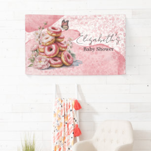 Pink Donuts & Floral Butterfly Girl Baby Shower Banner