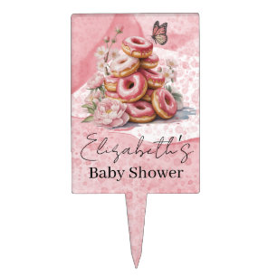 Pink Donuts & Floral Butterfly Girl Baby Shower Cake Topper