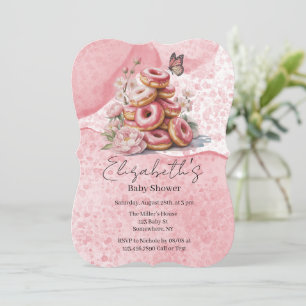 Pink Donuts & Floral Butterfly Girl Baby Shower Invitation