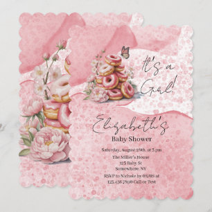 Pink Donuts & Floral Butterfly Girl Baby Shower Invitation
